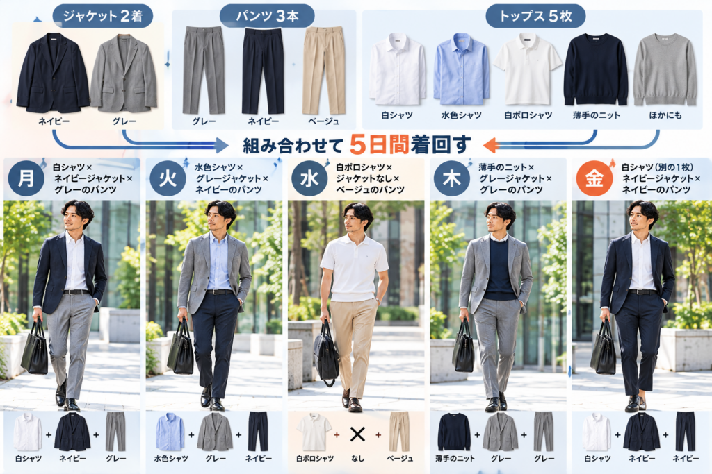メンズビジネスカジュアル5日間着回しガイド