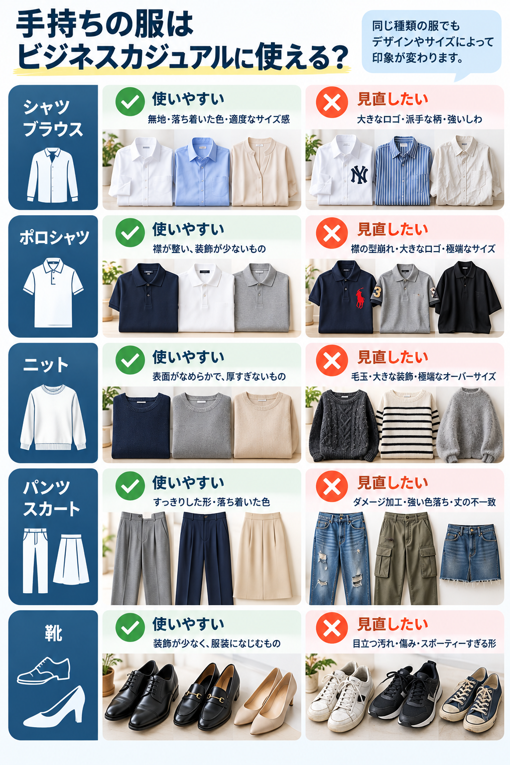 手持ち服のビジネスカジュアル判定ガイド